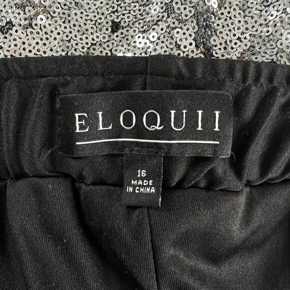 Eloquii | Sequin Gunmetal Silver Plus Size Pull On Sparkle Wide Leg Pants 16 1X - Picture 9 of 10